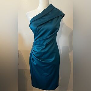 Jessica Howard Teal Jeweled One-Shoulder Dress